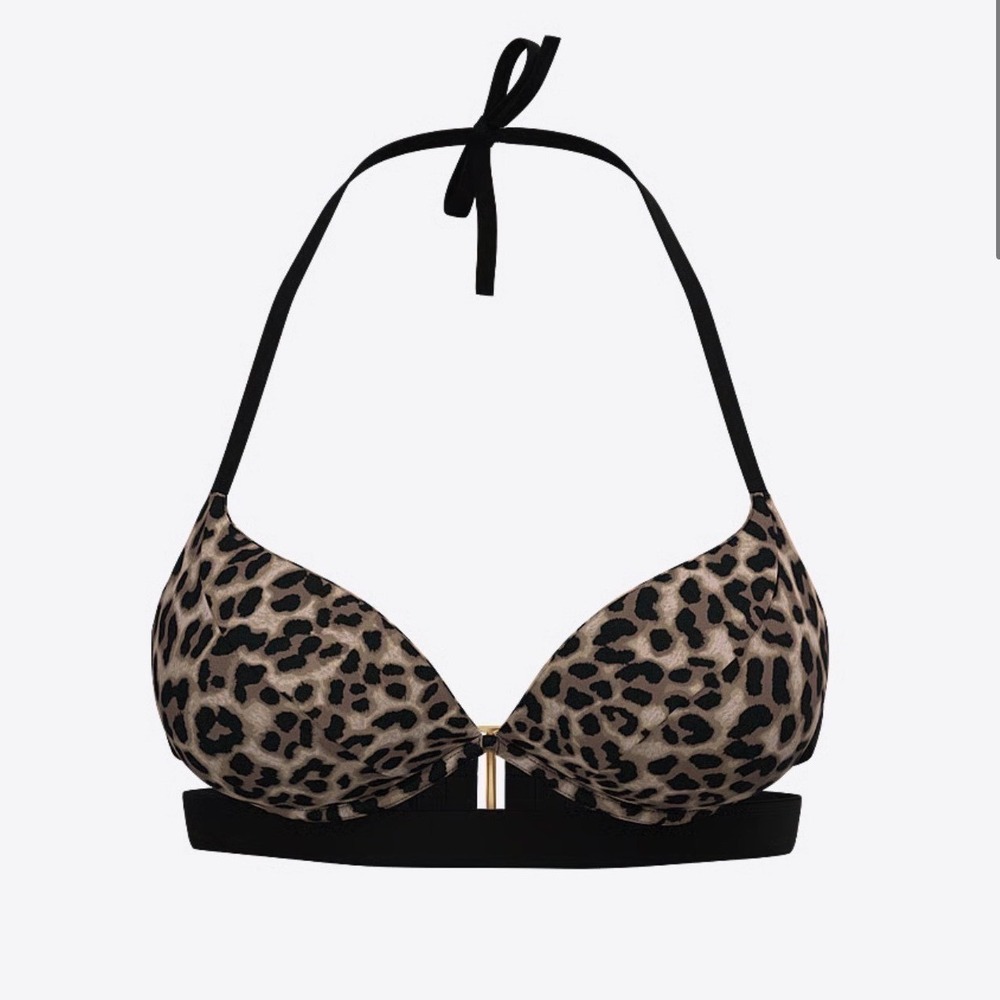 Victoria's Secret Bombshell Push Up Bikini Top 38C Leopard Print Strappy Halter